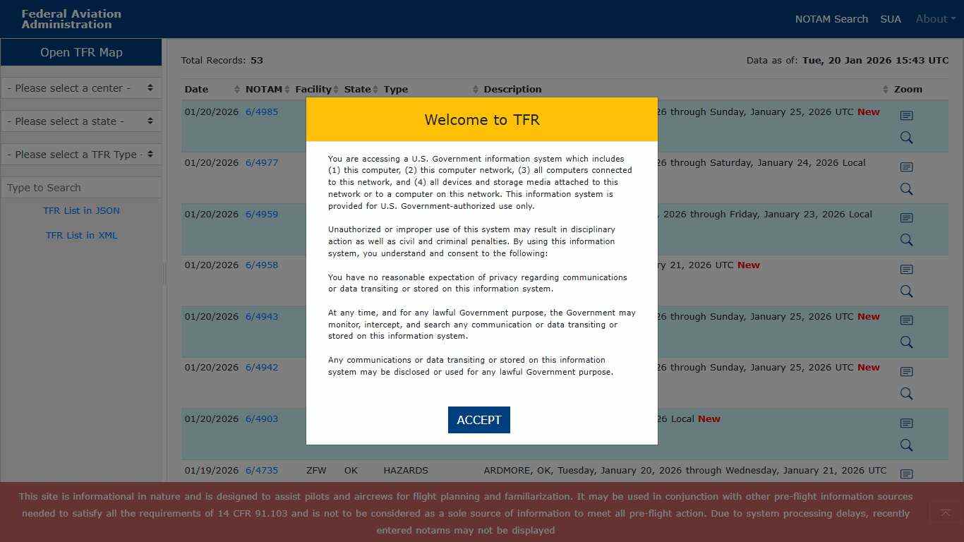 Federal Aviation Administration - Graphic TFRs